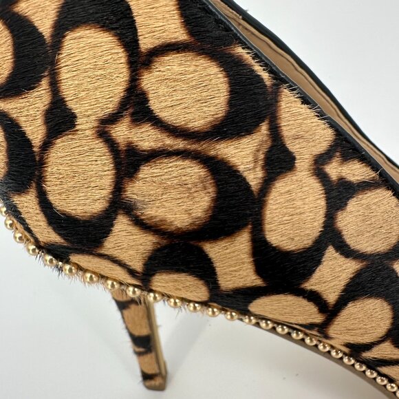 Coach C5924 Waverly Signature Calf Hair Pointed Toe Gold Trim Heels Size 9B - Picture 12 of 13